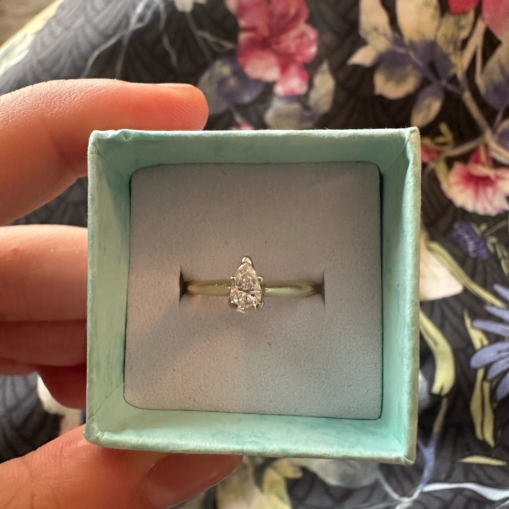 14k Yellow Gold Pear Shape Diamond Solitaire Ring